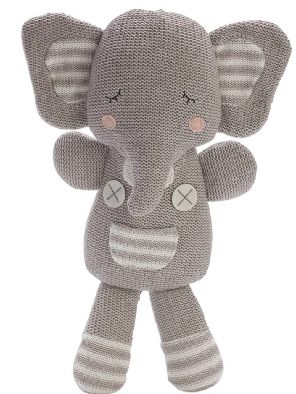 Neutral Knit rattle Elephant Plush Toy - Soft Gray with Pink Cheeks